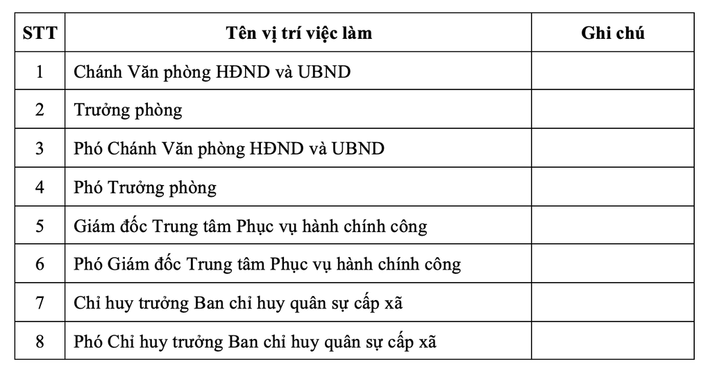 8 vị trí việc làm dự kiến áp dụng với lãnh đạo xã phường